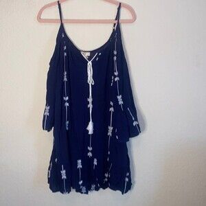 New arrow blouse western country embroidery open shoulder flare sleeve L hippie